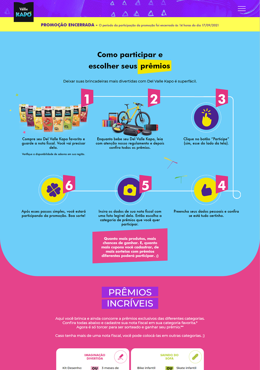Previous microsite — 'How to participate' page from the closed promotion, with the old visual identity