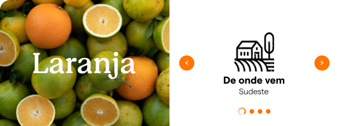 Carousel card — Laranja (orange) with the 'Where it comes from: Southeast' dimension